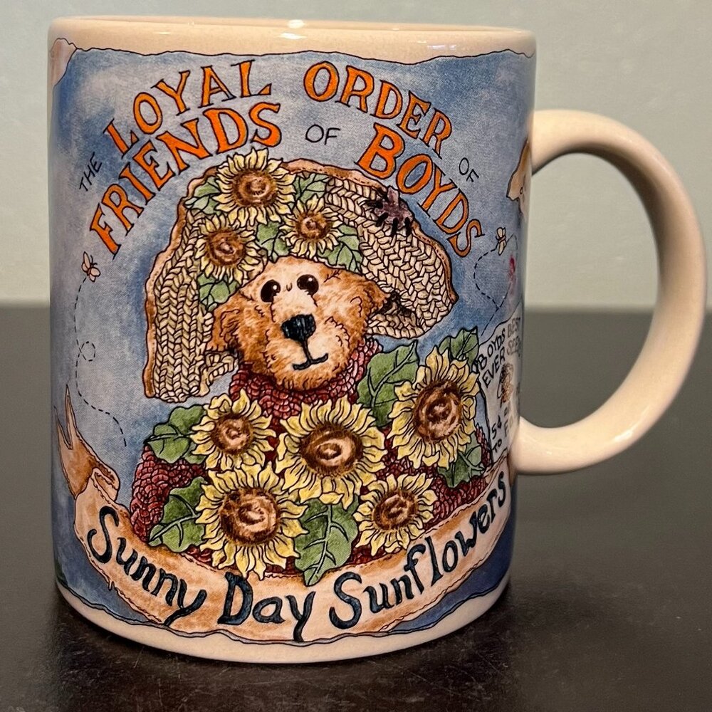 VTG 1998 Boyds Collection Bearware Teddy Bear Sunflower Ceramic Coffee Mug Cup
